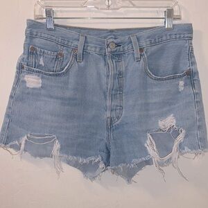 Levi Distressed 501 light blue Jean button up Shorts- 8/29 Medium